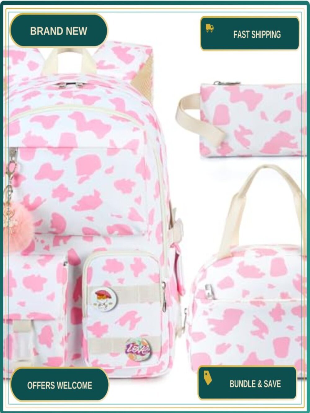 3-Piece Nylon Backpack Set with Laptop Compartment for School, Travel & Camping